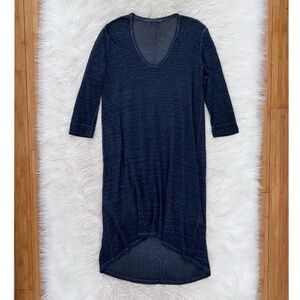 Transit Par Such Linen Dark Blue Stripe High Low Hem Midi Dress 2 Lagenlook